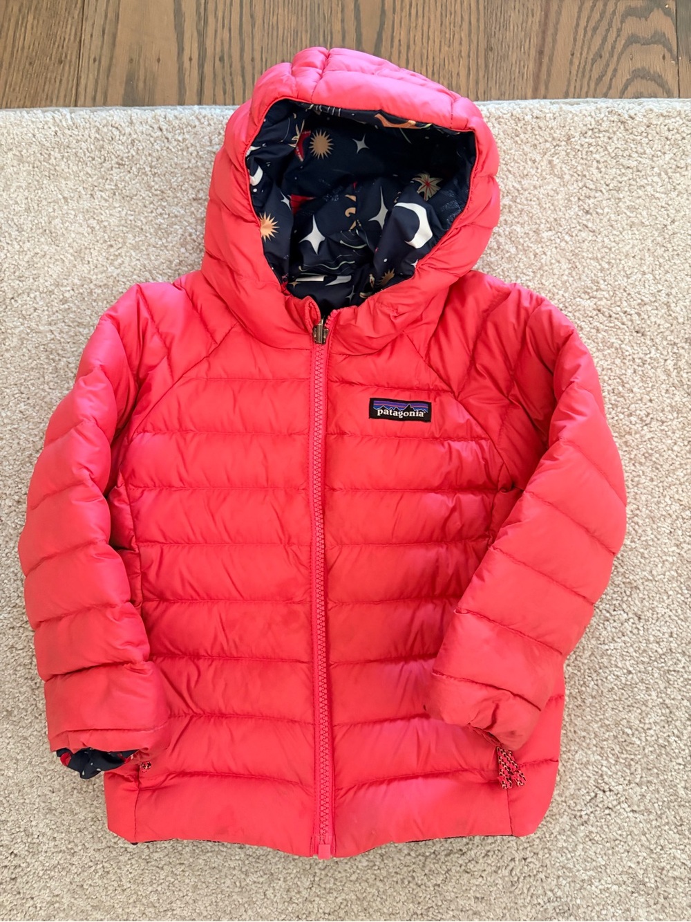 Patagonia Kids Coral-Red Hooded Puffer Jacket
